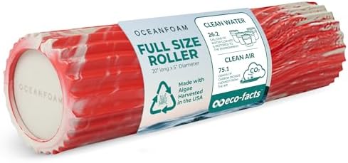 Oceanfoam Tidal Roller - Red Marbled - Muscle Massage Foam Roller for Back Pain & Stretching - Firm and Ergonomic Wide Wave Textured - Yoga, Athletics, & Wellness - Full Size, 20" x 5" by Oceanfoam