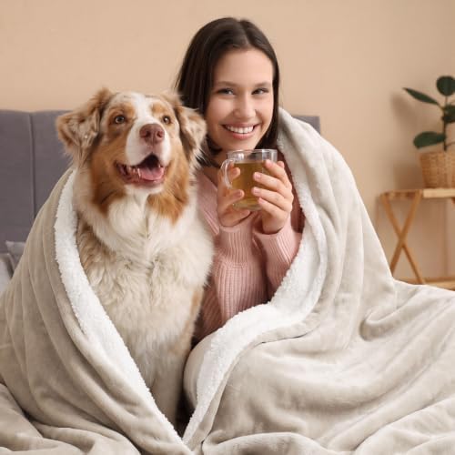 Bedsure GentleSoft Sherpa Fleece Blanket Queen Size for Bed, Non-Heated, Thick and Warm Throw for Women and Men, Soft Fuzzy Plush Queen Blanket for Winter, Beige, 90x90 Inches - Image 5
