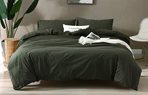 F.Y.Dreams 100% Washed Cotton Duvet Cover for Weighted Blanket 80x87 inches with 16 Ties, Zipper on Long Side/Forrest Green/Just Duvet Cover by FYDreams