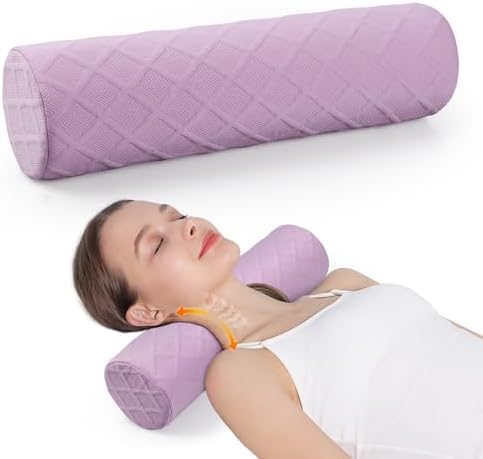 Cozyhealth Cervical Roll Pillow, Medium Soft Memory Foam Neck Round Pillow Cylinder Bolster Pillow for Sleeping, Round Neck Support for Bed, Legs, Back and Yoga (Purple, Large - 4.7" H) by Cozyhealth