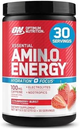 Optimum Nutrition Amino Energy Powder Plus Focus, Juicy Strawberry, 9.5 Oz by OPTIMUMNUTRITION