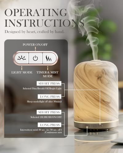 Essential Oil Diffuser - 2.4 MHz Ultrasonic Ceramic Diffuser with Pulse/Continuous Mist & 3 Night Light Modes, Waterless Auto-Off, Silent Aromatherapy Diffuser for Home, Office, Gifting & Home Decor - Image 3
