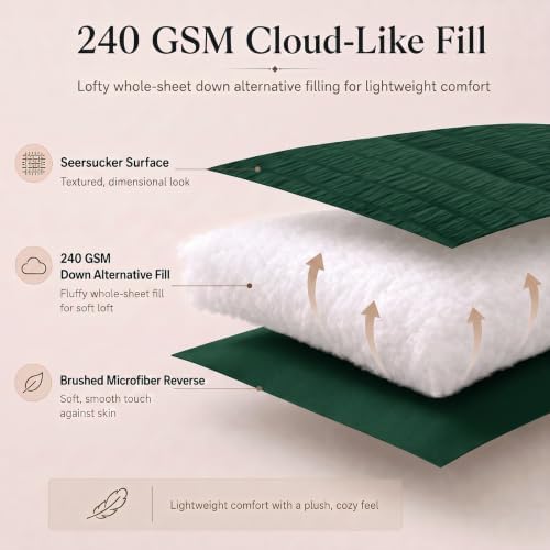 CozyLux Twin XL Comforter Set 5-Piece Emerald Green Seersucker Bed in a Bag - Image 3