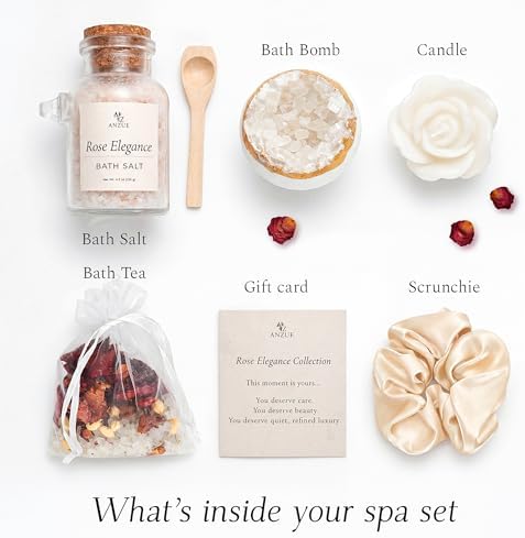 Rose Spa Gift Set for Women - Bath Spa Gifts with Candle, Bath Salt, Bath Bomb, Self Care Kit – Womens Birthday Gifts, Birthday Gift for Mom, Get Well Soon Gifts for Women, Mothers Birthday Gift - Image 4