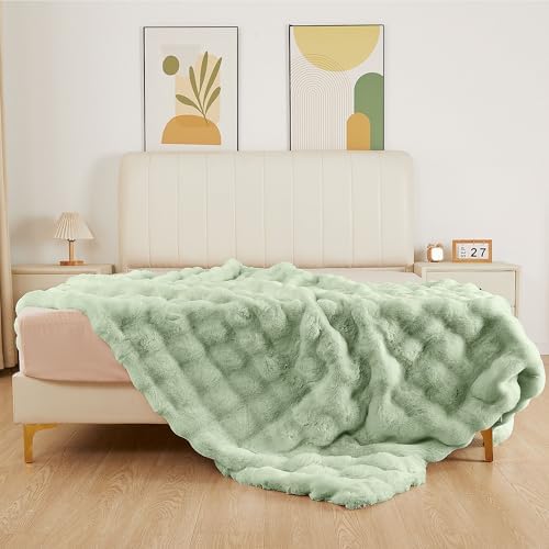 ORINOVA Sage Green Throw Blanket for Couch, 50x60 Ultra Soft Faux Rabbit Fur, Fuzzy Fluffy Plush Bubble Texture, Cozy Warm Reversible Sofa and Bed Cover, Living Room Decor, Gifts for Women - Image 7