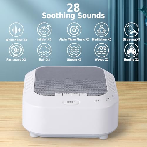 Noise Sound Machine with 28 Soothing Sounds Night Light White Noise Machine for Adults Baby Kids Sleep Machines Multi Button Quick Control Levels 3 Timers for Home Office Travel - Image 2