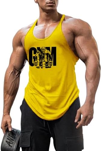 BaronHong Men's Cotton Workout Tank Tops Dry Fit Gym Bodybuilding Training Fitness Sleeveless Muscle T Shirts by BaronHong