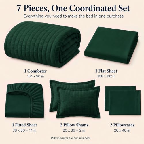 CozyLux King Comforter Set, 7 Pieces Emerald Green Seersucker Bed in a Bag - Image 2