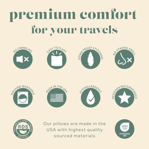 ComfyDown 800 Fill Power European Goose Down Travel Pillow – Egyptian 300 Thread Count 100% Cotton Cover, Neck Support for Plane, Car & Home, Made in USA, 12x16, Medium - Image 3