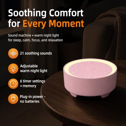 Kipcush White Noise Machine for Sleeping, Baby & Adults, High-Fidelity Non-Looping Sounds, Sleep Sound Machine with Dimmable Night Light, USB Powered, Memory Function, Home, Nursery & Travel - Image 2