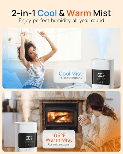 Warm & Cool Mist Humidifiers for Bedroom, Top-Fill Humidifier Large Room with Essential Oil Diffuser, Large Room Humidifiers for Home Baby Nursery Office Plants, White - Image 2