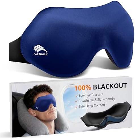 Airplane Travel Essentials Blackout: 3D Contoured Eye Masks for Sleep -Zero Pressure Sleep Mask for Women Men Lash Extensions Friendly - Perfect for Night Shift Nurse College Dorm Road Trip(Blue) by FACEMOON