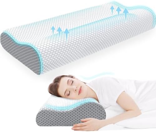 Neck Pillow for Sleeping, Ergonomic Cervical Bed Pillow, Grey King Size by CloudBliss