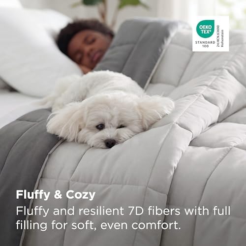 Bedsure Oversized King Comforter Duvet Insert, Quilted Down Alternative Bedding, Ultra Soft Lightweight Comforter Blanket for Bed, with Corner Tabs, Washable, 116x98 in, Light Grey/Grey - Image 3