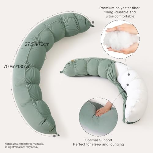 Peallow(Pat. Pend) – Long Round Body Pillow for Adults, Bolster Pillow for Sleeping, Soft and Supportive Pillow for Sleeping & Lumbar Support(Willow Green,59") - Image 3