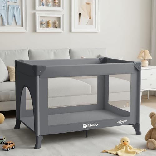 Portable Baby Playard& Playpen with Mattress, Travel Crib, Grey by Trimigo