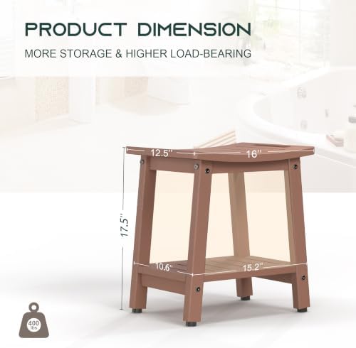 Waterproof HDPE Shower Bench for Inside Shower, Shower Stool, Brown - Image 2