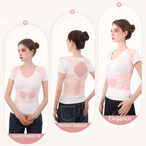 Posture Corrector for Women and Men Back Brace Upper Support Straightener Shoulder Adjustable Breathable Hunchback Pain Workout Lumbar Office Computer Daily Wear Invisible Under Clothes Pink Large - Image 2
