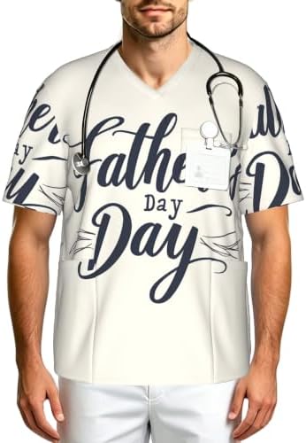 Men's Scrub Top,V-Neck Spill Wrinkle Resistant,3 Pockets-Father's Day (13) by Unknown