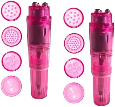 Mini Portable Small Vibrating Massage Tool 4 Heads Massager Pocket for Women Neck Shoulder Face Back Foot Muscles (2PK Pink) by Gajoin