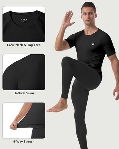 Roadbox Compression Shirt Men Short Sleeve, Cool Dry Base Layer Athletic Undershirts, Workout T-Shirt for Sports Gym Running - Image 4