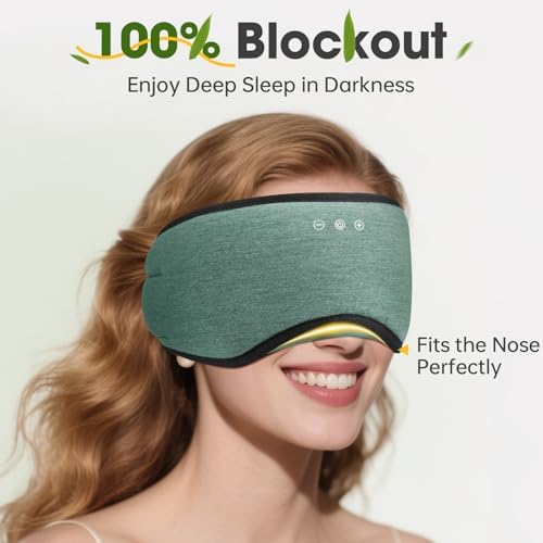 Sleep Headphones with Bluetooth 5.4 Sleep Mask, Bamboo Cotton Music Wireless Bluetooth Eye Mask for Sleeping, Earphones HD Speaker Microphone for Travel, Gifts for Men Women, Green - Image 6