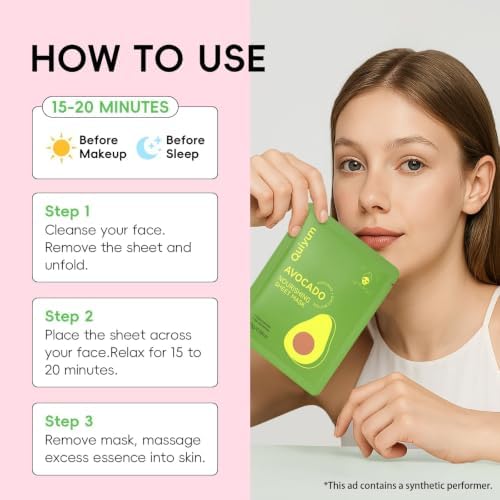 QUIYUM 14 Pack Avocado Sheet Mask - Nourishing & Soothing Facial Masks - Image 7