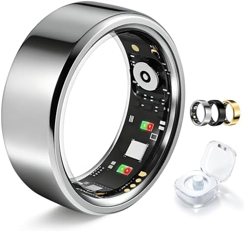Smart Ring for Women Men Fitness Tracker Heart Rate Sleep Trends 128 Sports Modes Gesture Control Cycle Tracking IP68 Waterproof No Subscription Compatible with iPhone Android (Silver, Size 8) by Unknown