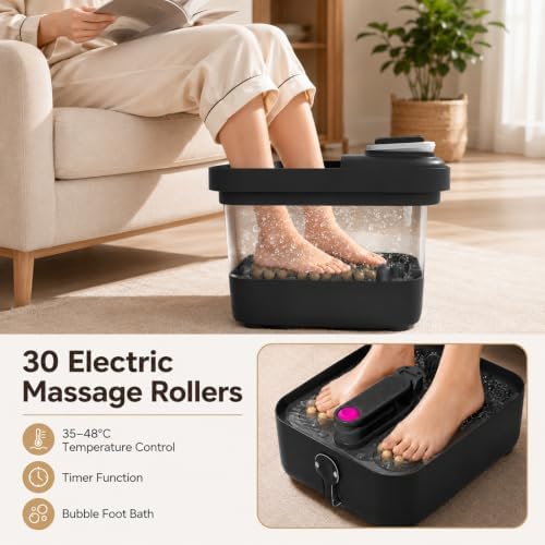 Collapsible Heated Foot Spa Bath with Color Touchscreen, 30 Motorized Massage Rollers, Adjustable Temperature Control, Bubble Function, Timer, Remote Control & 9-Piece Manicure Kit - Image 6
