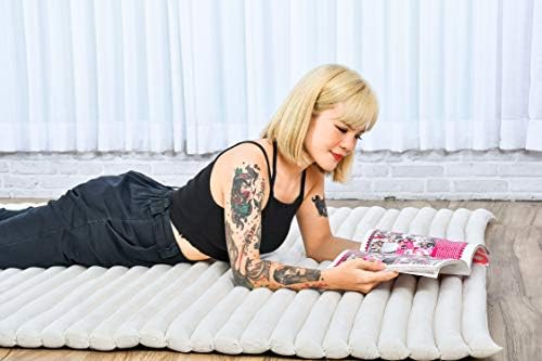 Leewadee - Foldable Floor Mattress - Japanese Roll Up Futon -Trifold Tatami Mat- Guest Floor Bed - Camping Mattress - Thai Massage Mat, Kapok Filled, 75 x 57 inches, Ecru - Image 5