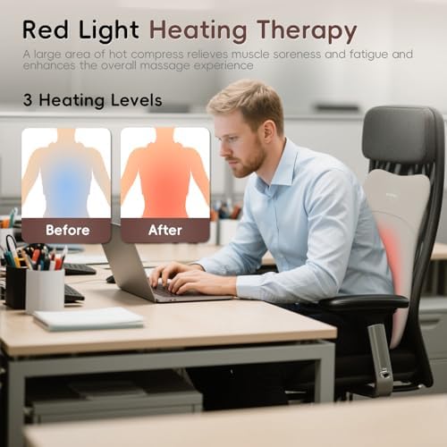 Back Massager with Heat for Pain Relief Deep Tissue, Ultrathin 4D Shiatsu Lower Back Massager, Chair Back Massager for Home Office, Gifts for Women Men, Khaki - Image 4