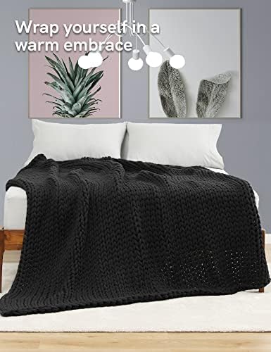 YnM 100% Cotton Weighted Blanket, Handmade Chunky Knitted Throw, No fillers Design, Soft and Breathable, Machine Washable Bed Blanket for Sleep or Home Decor (Dark Grey, 80x84 Inch, 35lbs) - Image 3