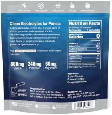 Electrolyte Packets, Raw Unflavored, 800mg Sodium, 45 Sticks - Image 3