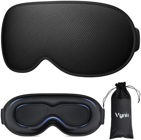 Sleep Mask for Men Women - 100% Blackout Eye Masks for Sleep, Zero Pressure 3D Sleeping Mask, Adjustable Light Blocking Eye Cover Blindfold for Travel, Nap, Night Work, Office - Black by Vynix