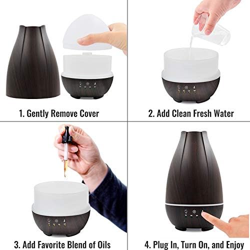 HealthSmart Essential Oil Diffuser, Cool Mist Humidifier and Aromatherapy Diffuser with 500ML Tank Ideal for Large Rooms, Adjustable Timer, Mist Mode and 7 LED Light Colors, Brown (Pack of 2) - Image 6