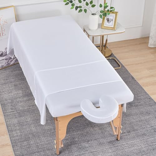 MRJ Soft 3 Piece Set Microfiber Massage Sheet Set,for Massage Tables,Includes Massage Flat Sheet,Massage Fitted Sheet and Face Rest Cover,White - Image 3