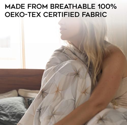 YnM Original Cooling Duvet Cover for Weighted Blankets with 8 Strings (Khaki Flower, 80"x87") - Image 6