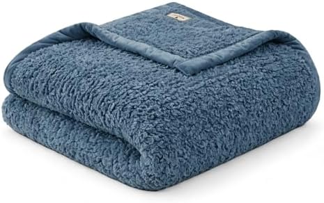 Woolrich Burlington Berber Blanket Super Soft, Cozy Lightweight Cover with Luxurious Velvet Binding, Modern Trendy All Season Bedspread Bedding-Set, Full/Queen: 90x90, Blue by Unknown