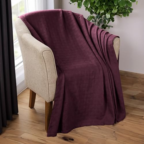 Superior Cotton Blanket Breathable All Season Comfy Bedding, Throw, Plum - Image 2