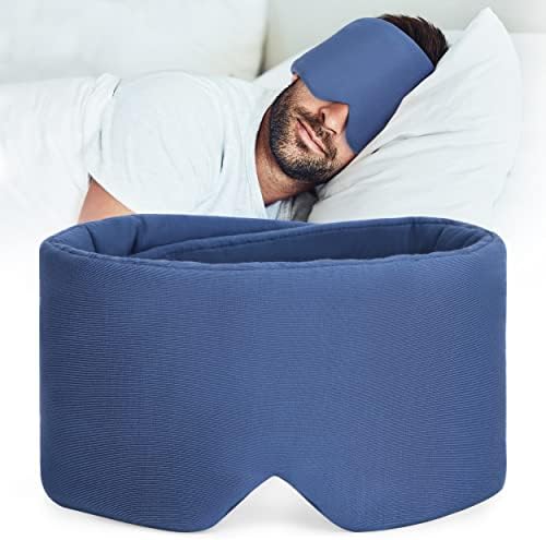 FRESHME Pure Handmade Cotton Sleep Mask - Blackout Eye Mask with Adjustable Velcro Soft and Comfortable Eye Blinder Shade for Men Women Travel Office Nap Airplane Blue by FRESHME