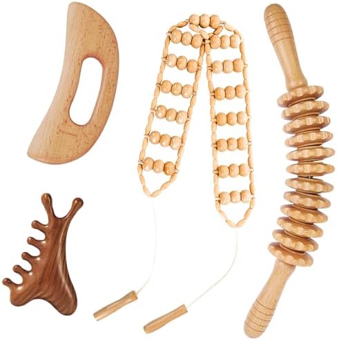 4Pcs Wood Therapy Massage Tools Lymphatic Drainage Massager Wooden Massager Body Sculpting Tools for Maderoterapia,Anti-Cellulite,Pain Relief(4-in-1 Massager) by Unknown