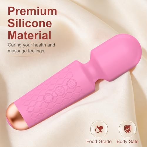 Upgraded Handheld Massager Cordless Rechargeable with 20 Patterns 8 Speeds, Premium Silicone Light Pink Mini Massager Tool Device for Whole Body Muscle Relaxation and Stress Relieve - Image 2