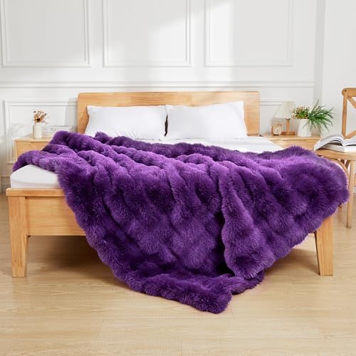 Latepis Purple Throw Blanket for Couch Bubble Cute Soft Warm Faux Fur Blanket for Sofa Bedroom Cozy Blankets for Women Gift Luxury Blankets for Woman Gifts 50''x60'', 860GSM - Image 2