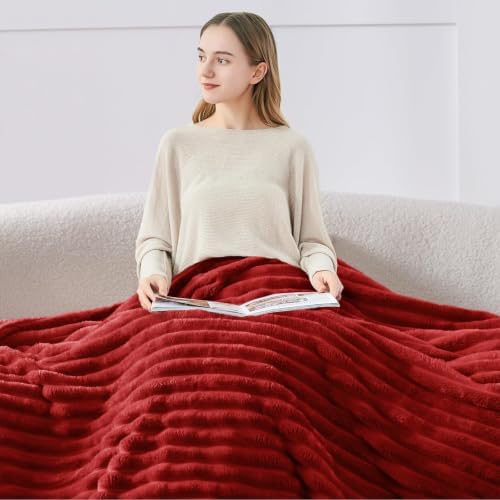 BEDELITE Ribbed Burgundy Throw Blanket for Couch, 50"x60" - Image 2