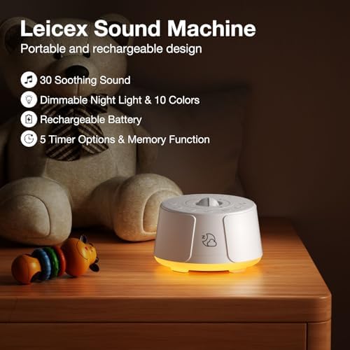 Sound Machine LEICEX White Noise Machine - 30 Soothing Sounds, 10 Colors Night Light, Rechargeable Battery- Travel Portable Sound Machine for Sleep Baby Adults, Perfect Sleeping Companion - Image 3