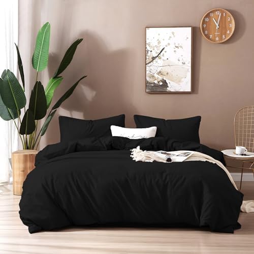 F.Y.Dreams 100% Washed Cotton Duvet Cover for Weighted Blanket 80x87 inches with 16 Ties, Zipper on Long Side/Carbon Black/Just Duvet Cover by FYDreams
