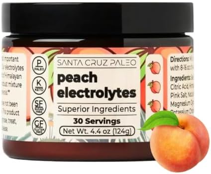 Santa Cruz Paleo Electrolyte Powder, Peach Flavor, Sugar Free Hydration Drink Mix with Himalayan Pink Salt, Sea Salt, Magnesium Glycinate, Potassium Chloride, Sweetened with Stevia, 30 Servings by SantaCruzPaleo