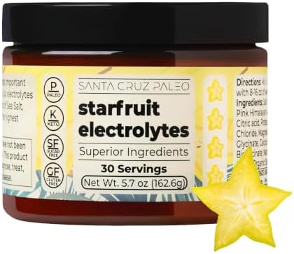 Santa Cruz Paleo Electrolyte Powder, Starfruit Flavor, Sugar Free Hydration Drink Mix with Himalayan Pink Salt, Sea Salt, Magnesium Glycinate, Potassium Chloride, Sweetened with Stevia, 30 Servings by SantaCruzPaleo