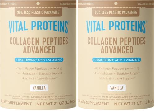 Vital Proteins Collagen Peptides Advanced, Hydrolyzed Peptides with Hyaluronic Acid and Vitamin C - Vanilla Flavor Powder, 21oz (Pack of 2) by VitalProteins