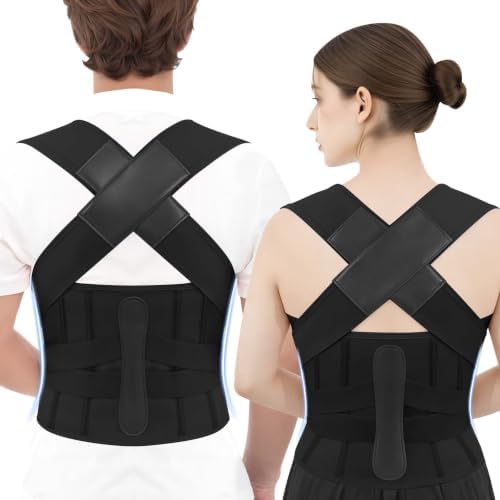 Posture Corrector for Women and Men, Back Brace with Lumbar Support Panel and Adjustable Shoulder Support, Full Back Support Posture Trainer, Back Straightener for Upper Back, Lower Back Support, Rounded Shoulders, Slouching, Hunchback Corrector (Black... by Cmipeob